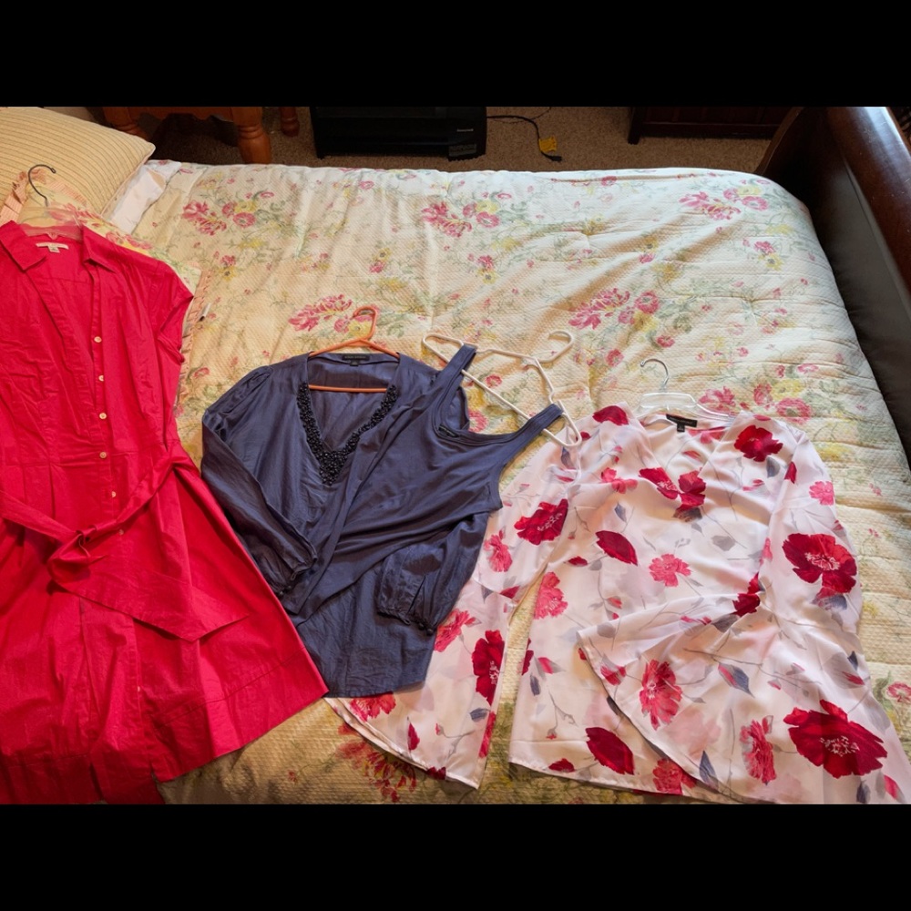 Lot of 3 Banana Republic.  1 hot pink tie shirt dress and 2 tunic tops.